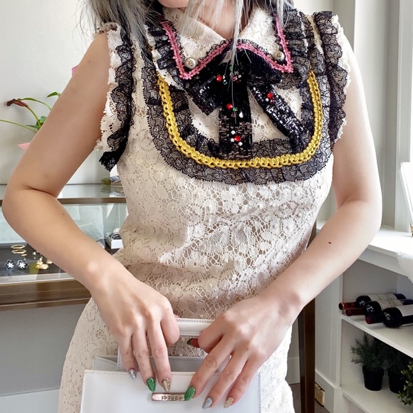 Sale! Gucci Cluny Lace Dress With Embroidery in White - Picture 4 of 16